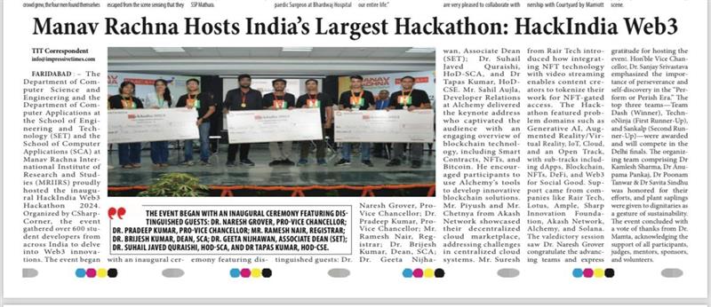 Impressive Times — Manav Rachna Hosts India's Largest Hackathon HackIndia Web3